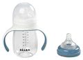 Sticla biberon bebeluși Beaba Learning Cup 2in1 Windy Blue 210 ml albastră cu pai de la 4 luni