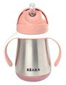 Fľaša Bidon s dvojitými stenami Stainless Steel Straw Cup Beaba Old Pink 250ml ružová z nehrdzavejúcej ocele od 8 mes