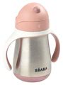 Fľaša Bidon s dvojitými stenami Stainless Steel Straw Cup Beaba Old Pink 250ml ružová z nehrdzavejúcej ocele od 8 mes