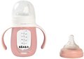 Fľaša Bidon na učenie pitia 2v1 Learning Bottle 210ml Pink Beaba s ružovým silikónovým obalom od 4 mes