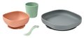 Jedálenská súprava Silicone Meal Set Beaba Mineral zo silikónu 4 dielna sivo-oranžovo-zelená od 4 mes