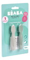 Ergonomické tréningové lyžičky Silicone Pre-Spoons Sage Green Velvet Grey Beaba zo silikónu na samostatné jedenie 2 kusy od 4 mes BE913578