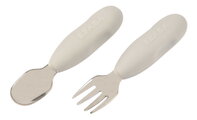 Prvý detský príbor Stainless Steel Pre-Cutlery Velvet Grey Beaba vidlička a lyžička sivý od 10 mes