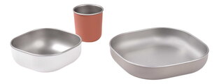 Jedálenská súprava Stainless Steel Meal Set Terracotta Beaba z nehrdzavejúcej ocele 3 dielna oranžová od 4 mes