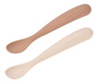 Prvé tréningové lyžičky First Age Silicone Spoons Clay Duo Beaba zo silikónu na samostatné jedenie v praktickom obale 2 kusy hnedé od 4 mes