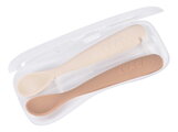 Prvé tréningové lyžičky First Age Silicone Spoons Clay Duo Beaba zo silikónu na samostatné jedenie v praktickom obale 2 kusy hnedé od 4 mes BE913599