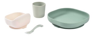 Jedálenská súprava Silicone Meal Set Sage Green Misty Green Beaba zo silikónu 4 dielna zeleno-béžová od 4 mes