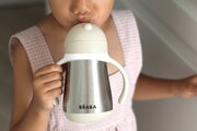 Fľaša s dvojitými stenami Stainless Steel Straw Cup Clay Beaba z nehrdzavejúcej ocele 250 ml hnedá od 8 mes