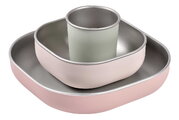 Jedálenská súprava Stainless Steel Meal Set Cotton Candy Beaba z nehrdzavejúcej ocele 3 dielna ružová od 4 mes