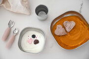 Jedálenská súprava Stainless Steel Meal Set Cotton Candy Beaba z nehrdzavejúcej ocele 3 dielna ružová od 4 mes
