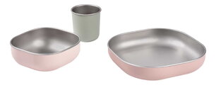 Jedálenská súprava Stainless Steel Meal Set Cotton Candy Beaba z nehrdzavejúcej ocele 3 dielna ružová od 4 mes
