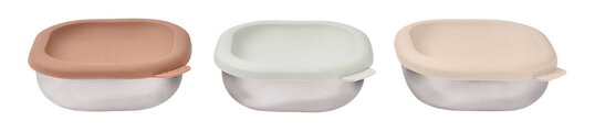 Súprava nerezových dóz na jedlo Multi Use Stainless Steel Meal Boxes Natural Set Beaba so silikónovým viečkom 250 ml 3 kusy od 4 mes