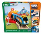 Drevená vláčikodráha s interaktívnym tunelom World Train Set Smart Tech Sound Action Tunnel BRIO 14 dielov a elektronický vláčik s nahrávaním zvukov a