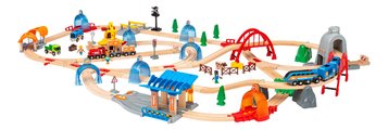 Drevená vláčikodráha a elektronický vláčik World Train Action Tunnel Deluxe Set BRIO so zvukom a svetlom a interaktívne tunely s pripojením na aplikác
