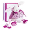 Plyšový zajačik Activity Doll Lapin Cerise Doudou et Compagnie so zrkadielkom a hrkálkou ružový 30 cm v darčekovom balení od 0 mes