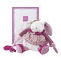 Plyšový zajačik Activity Doll Lapin Cerise Doudou et Compagnie so zrkadielkom a hrkálkou ružový 30 cm v darčekovom balení od 0 mes