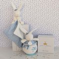 Plyšový zajačik s melódiou Bunny Sailor Music Box Perlidoudou Doudou et Compagnie modrý 14 cm v darčekovom balení od 0 mes