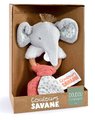 Plyšový sloník s hrkálkou Couleurs Savane Doudou et Compagnie sivo-ružový 15 cm od 0 mes