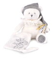Plyšový medvedík s klipom na cumlík Doudou 25 Years Dummy Holder Grey Doudou et Compagnie narodeninová edícia sivý 20 cm od 0 mes