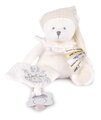 Plyšový medvedík s klipom na cumlík Doudou 25 Years Dummy Holder White Doudou et Compagnie narodeninová edícia biely 20 cm od 0 mes