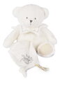 Plyšový medvedík s handričkou na maznanie Doudou 25 Years Puppet with Handkerchief White Doudou et Compagnie v darčekovom balení biely 30 cm od 0 mes