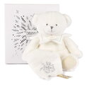 Plyšový medvedík s handričkou na maznanie Doudou 25 Years Puppet with Handkerchief White Doudou et Compagnie v darčekovom balení biely 30 cm od 0 mes