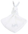 Plüss nyuszi dédelgetéshez kendővel Bunny with a Comforter White Doudou et Compagnie ajándékcsomagolásban fehér 10 cm 0 hó-tól