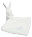 Plüss nyuszi dédelgetéshez kendővel Bunny with a Comforter White Doudou et Compagnie ajándékcsomagolásban fehér 10 cm 0 hó-tól