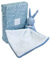 Plüss nyuszi dédelgetéshez kendővel Bunny with a Comforter Blue Doudou et Compagnie ajándékcsomagolásban kék 10 cm 0 hó-tól