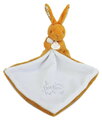 Plüss nyuszi dédelgetéshez kendővel Bunny with a Comforter Ochre Doudou et Compagnie ajándékcsomagolásban sárga 10 cm 0 hó-tól