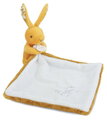 Plüss nyuszi dédelgetéshez kendővel Bunny with a Comforter Ochre Doudou et Compagnie ajándékcsomagolásban sárga 10 cm 0 hó-tól