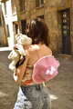 Plyšový crossbody vak medvedík Ivory Bear Bag Doudou et Compagnie s popruhom biely 30 cm od 24 mes DC4378