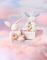 Plyšový zajačik s donutom Vanilla Strawberry Bunny Plush Doudou et Compagnie v darčekovom balení ružový  20 cm od 0 mes DC4670