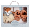 Darčeková sada pre bábätko Timo Slipper and Doudou Set Doudou et Compagnie papučky a líštička na maznanie v darčekovom balení modro-ružová 18 cm od 0 