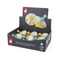Tradičný kovový kolotoč vĺčik Zajačiky Rabbits Metal Spinning Tops Pure Janod kovový 2 druhy od 18 mes J04120