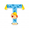 Drevené písmeno T Clown Letter Janod lepiace 9 cm zelené/ružové/modré/tyrkysové od 3 rokov