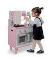 Drevená kuchynka Macaron Maxi Cooker Janod s otočnými gombíkmi ružová