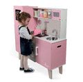 Drevená kuchynka Macaron Big Cooker Janod elektronická, so zvukom a svetlom a 15 doplnkami ružová