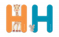 Drevené písmeno H Sophie The Giraffe Janod lepiace 7 cm oranžové/tyrkysové od 3 rokov