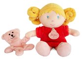 Bábika pre bábätká Mrs Corail My First Doll Jolijou 21 cm v červených šatách so psíkom z jemného textilu od 0 mes