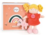 Bábika pre bábätká Mrs Corail My First Doll Jolijou 21 cm v červených šatách so psíkom z jemného textilu od 0 mes