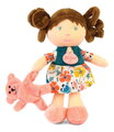 Bábika pre bábätká Mrs Petunia My First Doll Jolijou 20 cm vo vzorovaných šatách so psíkom z jemného textilu od 0 mes JJ6062