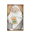 Textilný medveď šedý Organic Cotton Doudou Bear Grey Kaloo na maznanie do postieľky 20 cm v darčekovom balení od 0 mes