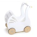 Drevený kočík labuť Sweet Swan Pram Tender Leaf Toys s textilným vankúšom a perinkou pre 36 cm bábiku od 18 mes