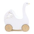 Drevený kočík labuť Sweet Swan Pram Tender Leaf Toys s textilným vankúšom a perinkou pre 36 cm bábiku od 18 mes