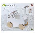 Drevený kočík labuť Sweet Swan Pram Tender Leaf Toys s textilným vankúšom a perinkou pre 36 cm bábiku od 18 mes