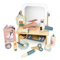 Drevený kadernícky salón pre bábiku Hair Salon Tender Leaf Toys s otočným zrkadlom a 18 doplnkami