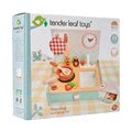 Drevená kuchynka v šuflíku Kitchenette Tender Leaf Toys s hodinami panvicou a potravinami