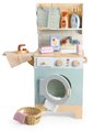 Drevená práčovňa s práčkou s predným plnením Laundrette Tender Leaf Toys s drezom žehličkou a kôš na bielizeň výška 92 cm