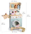 Drevená práčovňa s práčkou s predným plnením Laundrette Tender Leaf Toys s drezom žehličkou a kôš na bielizeň výška 92 cm